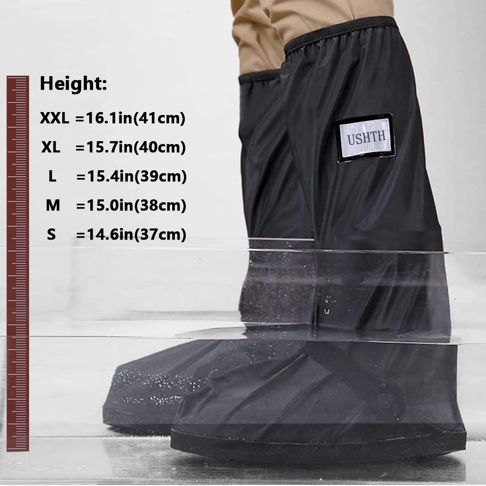 Ushth Black Waterproof Rain Boot Shoe Cover With Reflector (1 Pair)Xx-Large