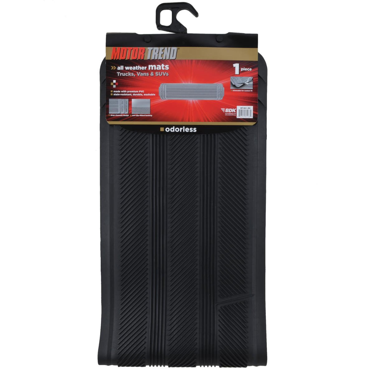 Motor Trend Rear Seat Runner, Rubber Floor Mat Liner for 2nd or 3rd Row Car SUV Van, Durable Heavy Duty Polymerized Latex Full Interior Protection Black