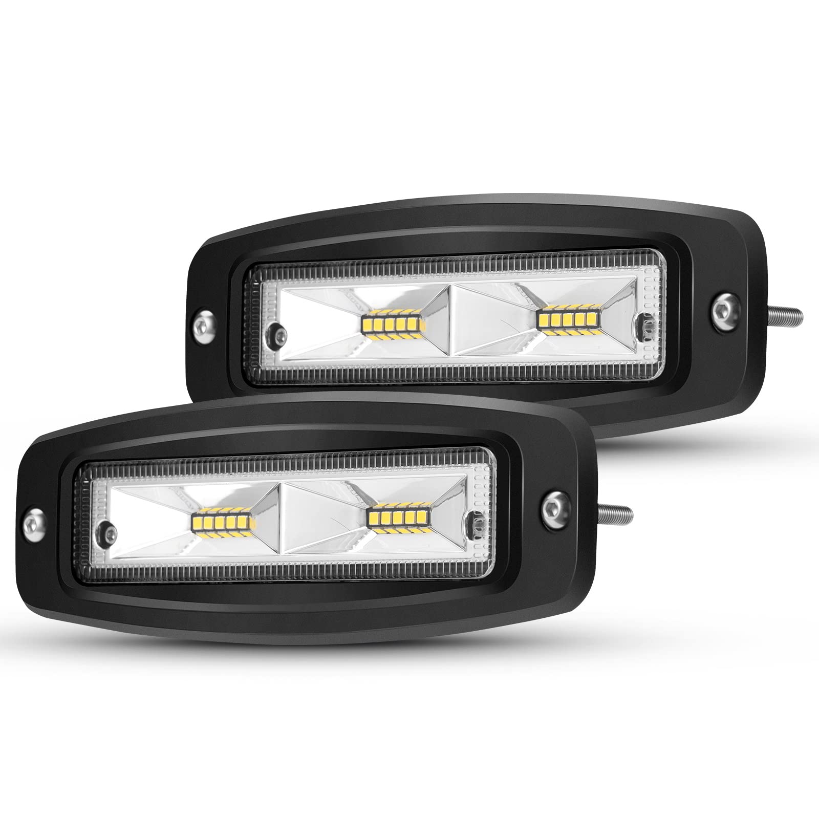 Bunker Indust 7'' Inch Flood Led Light Pods,Pair Flush Mount Led Work Light 4800Lm Light Bar Backup Driving Lights Waterproof Fo