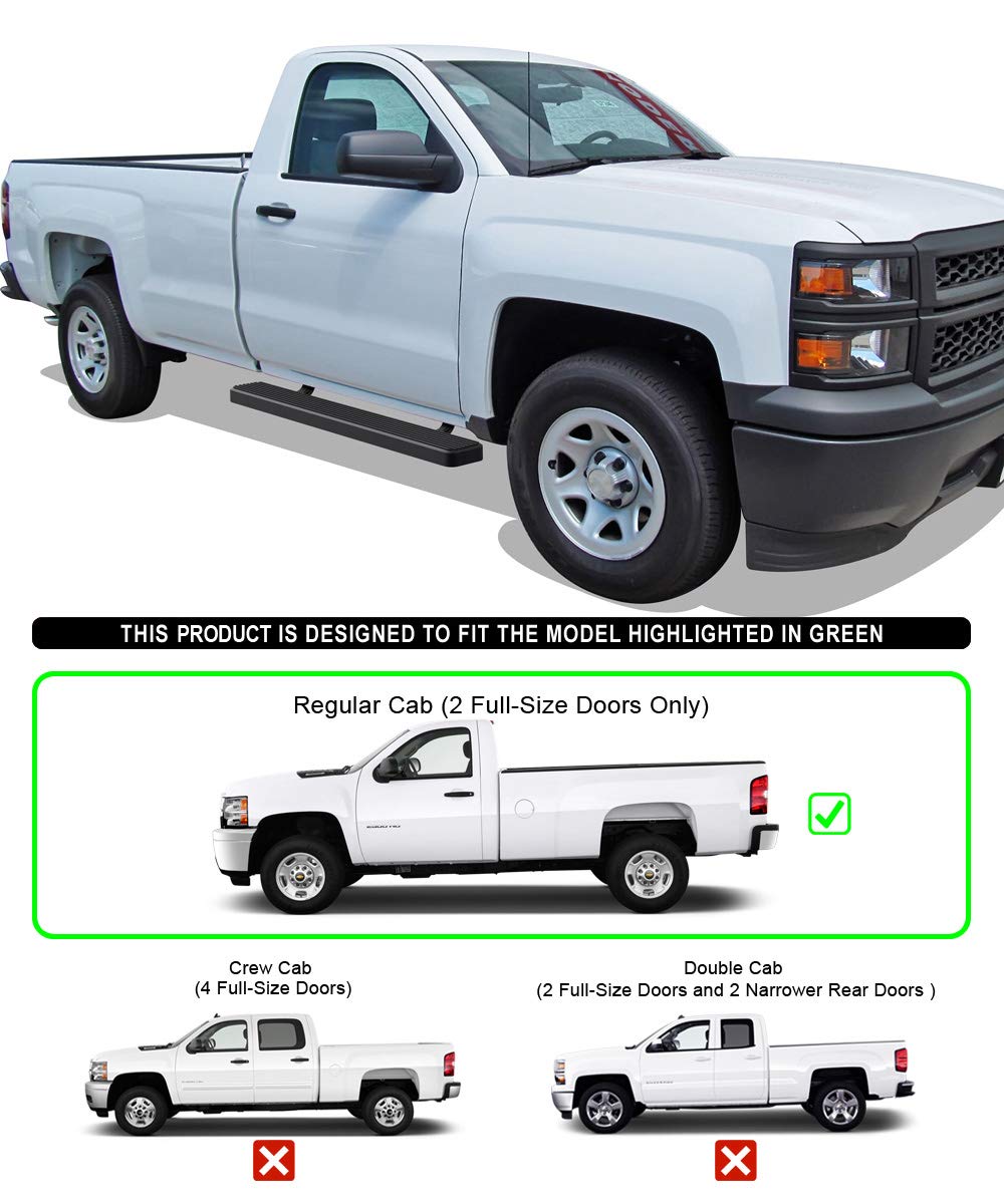 APS Running Boards Side Bars Side Steps Compatible with Chevy Silverado GMC Sierra 2007-2018 Regular Cab & 2500 3500 2019 (Exclu