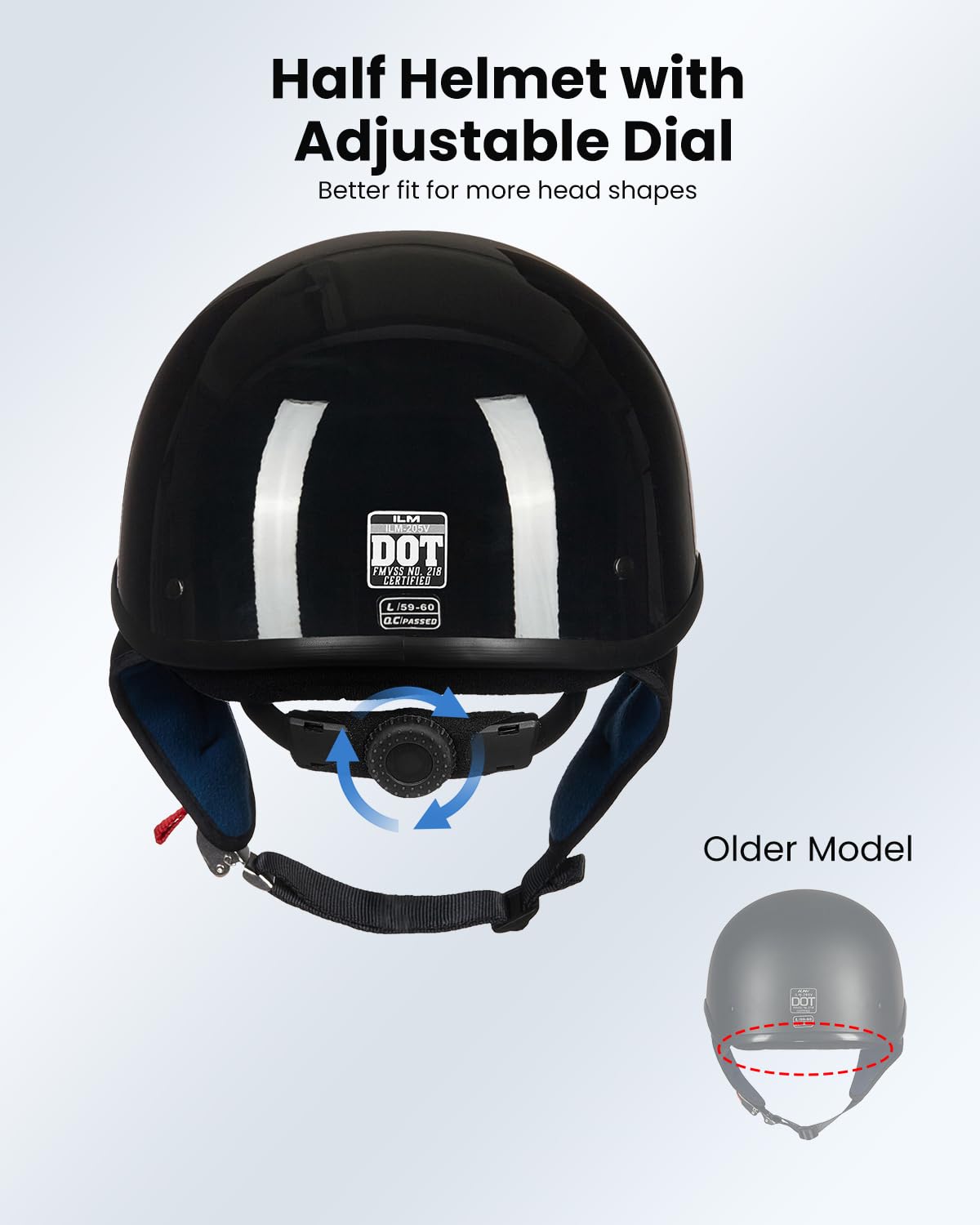 Ilm Half Helmet Motorcycle Open Face Sun Visor Quick Release Buckle Dot Approved Cycling Motocross Suits Men Women 205V (Xxl, Gl