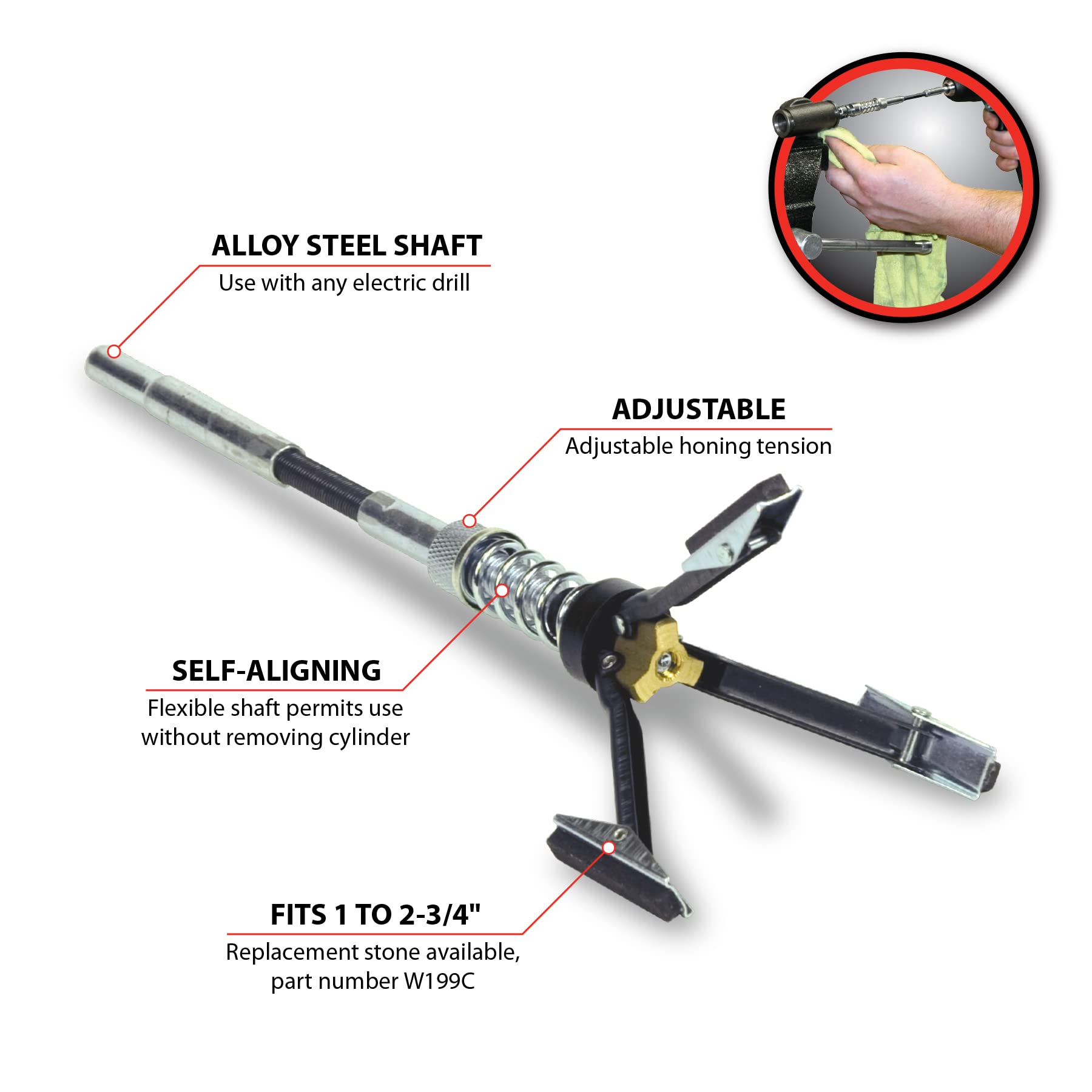 Performance Tool W193C Professional Brake Cylinder Hone 3/4-Inch To 2 3/4-Inch, Black/Silver