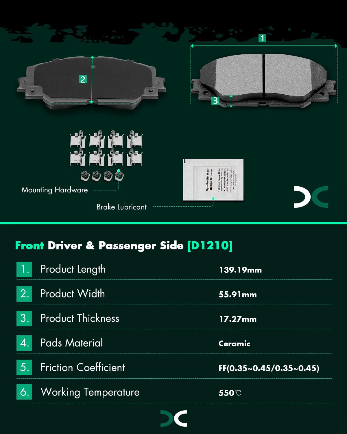 Ceramic Brake Pads Kits,Scitoo 8Pcs Brakes Pads Set Fit For 2010 For Lexus Hs250H,2011-2015 For Toyota Rav4