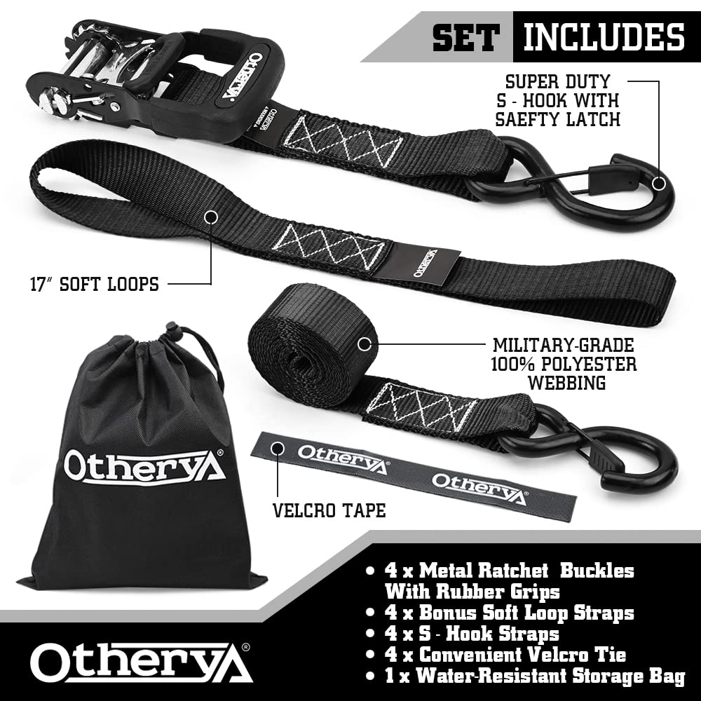 Otherya Tie Down Strap Ratchet Tie Down Straps - 1.6'' X 8 Ft 5208 Lb Break Strength - Cargo Straps For Securing Motorcycle, Kay
