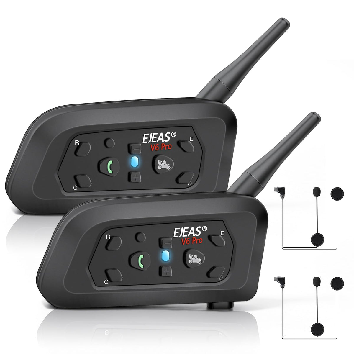 Ejeas Motorcycle Helmet Bluetooth Headset V6 Pro, 2-Way 1200M Motorbike Intercom Communication System For Ski/Atv/Dirt Motorbike