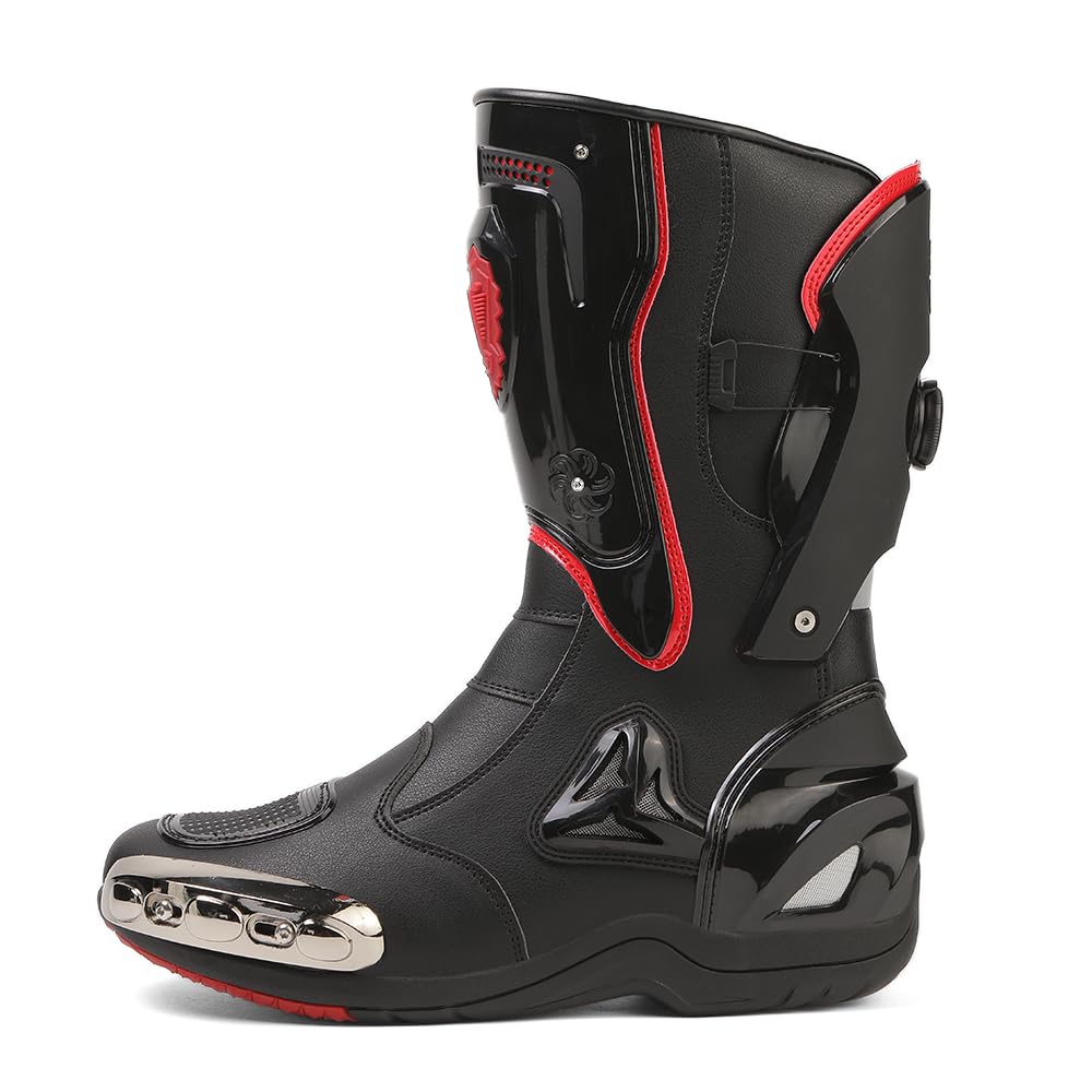 Zeozoom Motorcycle Riding Boots Motorcycle Leather Boots for Women and Men Protection Anti Slip Racing Sports (Black, Adult, Men