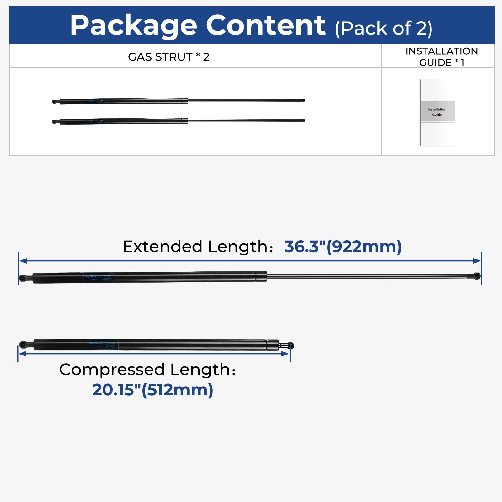 C16-19225 36 Inch Gas Struts 150Lb Shock Springs With 13Mm Ball Sockets, 36 '' Lift Support For Heavy Duty Lid Truck Tonneau Bed