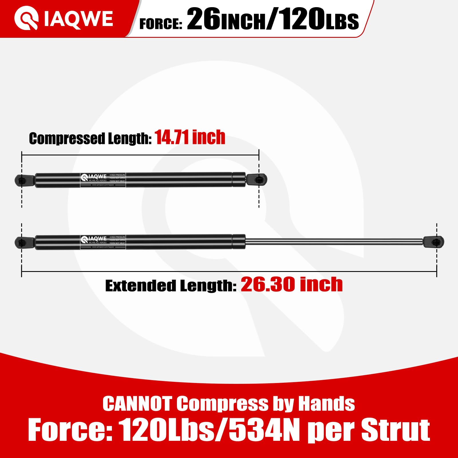 GSNI2600120 SE263P120 26Inch 120Lb/534N Gas Struts Shock Lift Support for Tonneau Cover Heavy Duty RV Bed TV Cabinet Floor Hatch