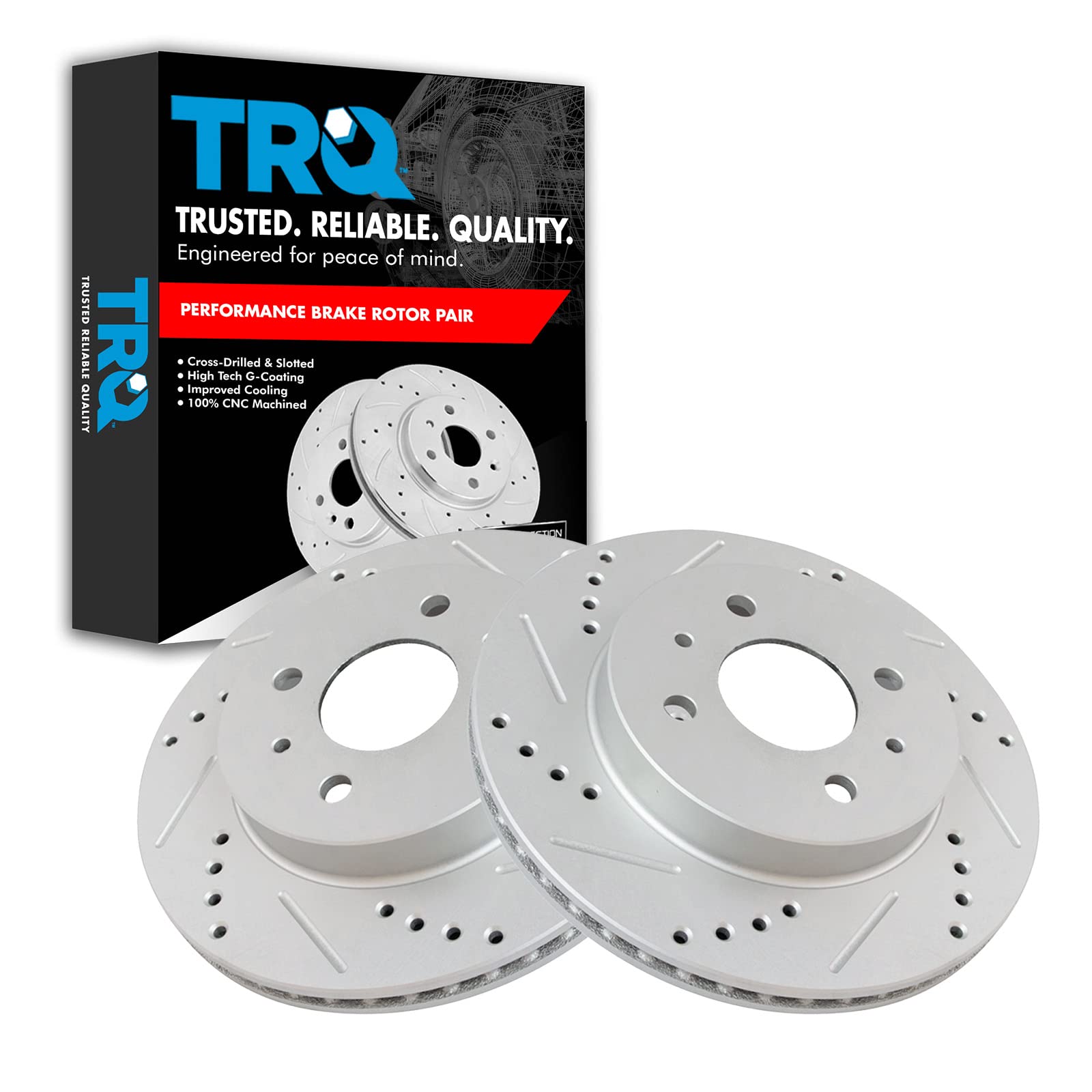 Trq Front Performance Brake Rotors Set Premium G-Coated Cross Drilled & Slotted Compatible With 1991-1992 Saturn Sc 1993-2002 Sc
