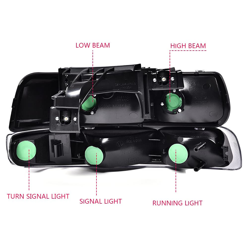 Pit66 Headlight Assembly Compatible With Chevy Silverado 1500 2500 99-02/Fit Silverado 1500Hd 2500Hd 3500 01-02/Fit 00-06 Tahoe