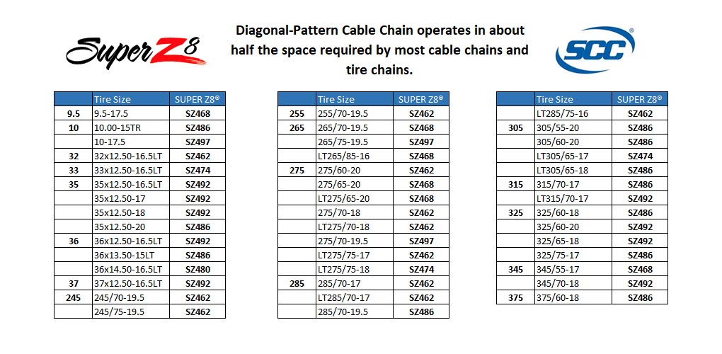SCC SZ497 Super Z8 8mm Commercial and Light Truck Tire Traction Chain - Set of 2, Regular