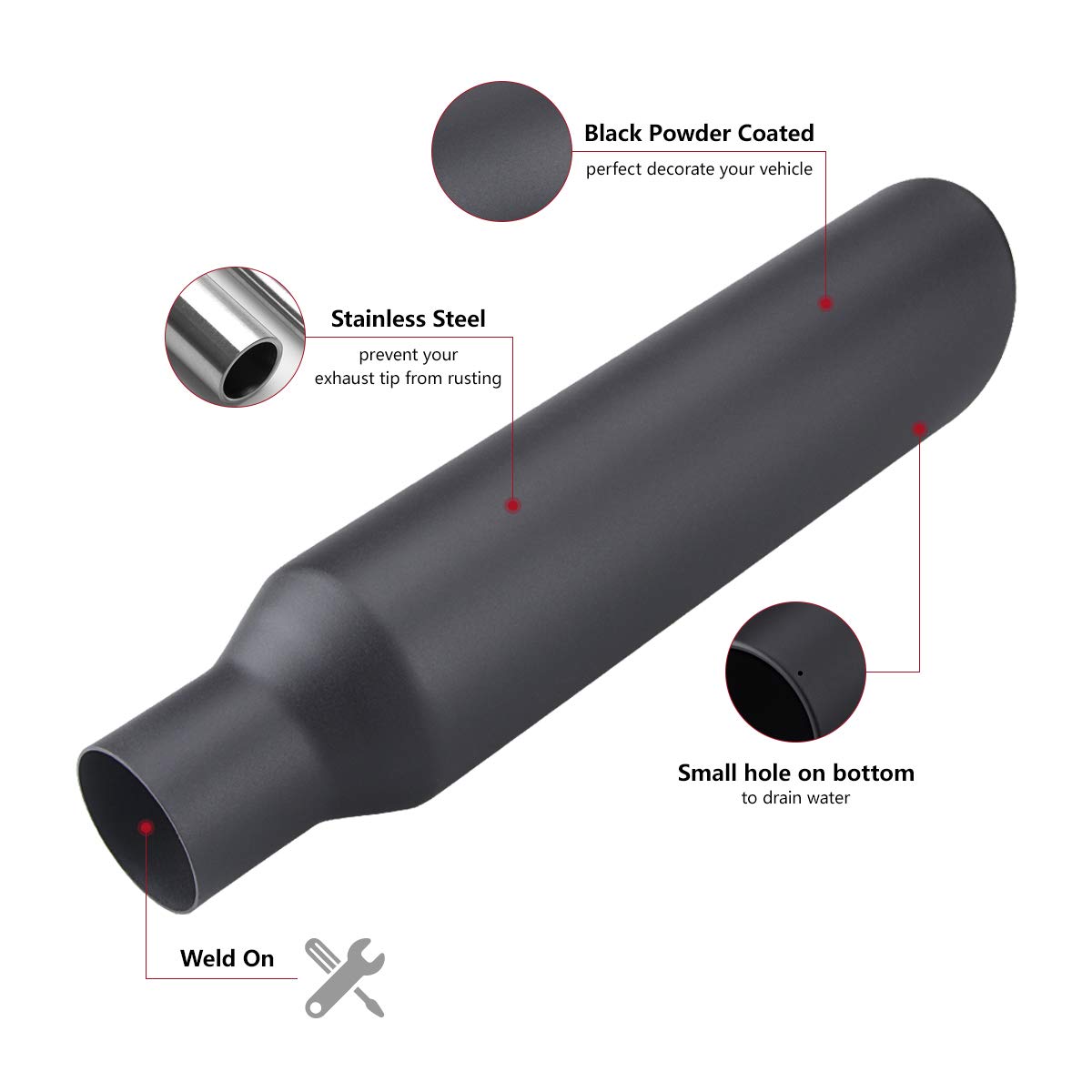 Lcgp 2.5 Inch Inlet Exhaust Tip, 2.5' Inlet X 4' Outlet X 18' Overall Length Weld On Universal Stainless Steel Black Diesel Exhaust Tailpipe 2 Pcs