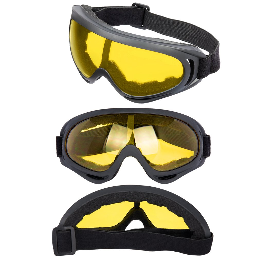 Ljdj Motorcycle Goggles - Glasses Set Of 2 Yellow Clear Lenses Dirt Bike Atv Motocross Anti-Uv Adjustable Riding Off Road Racing