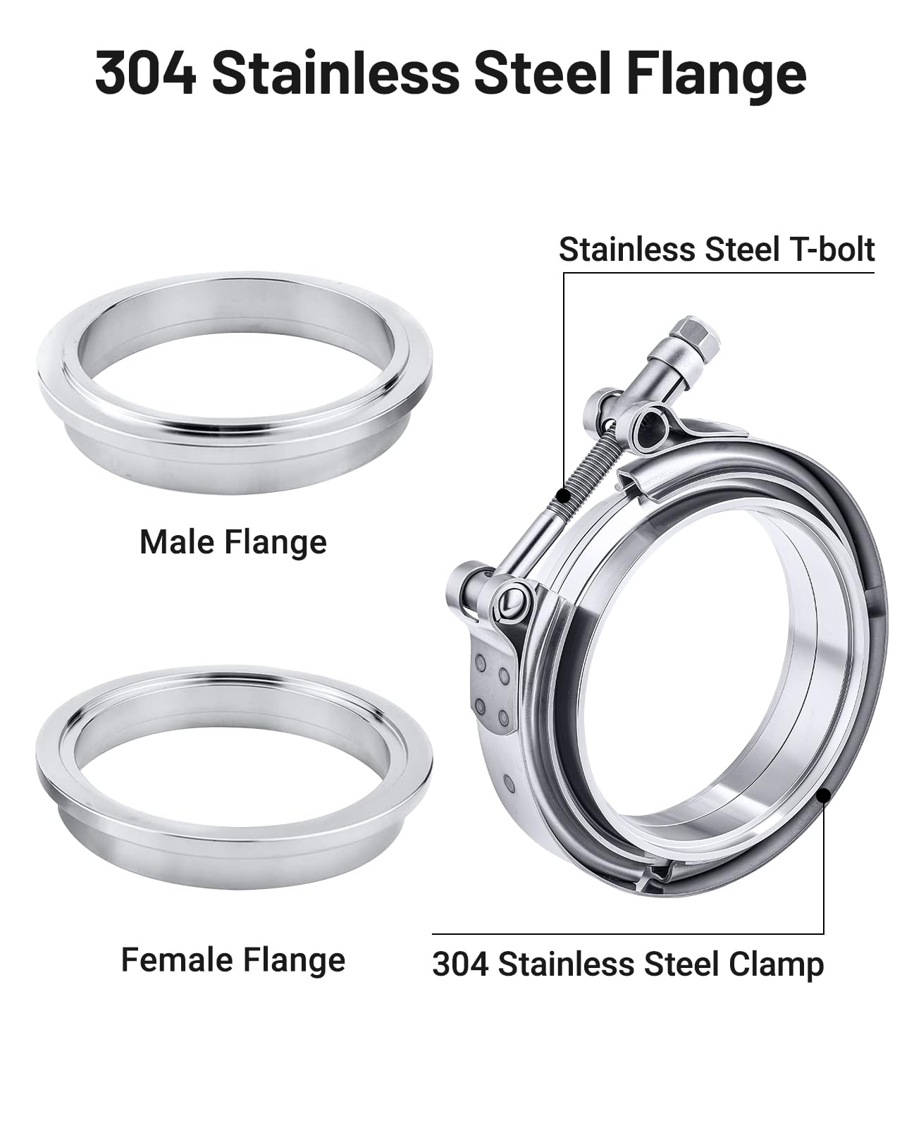 Evil Energy 4.0 Inch V Band Clamp With Flange Male Female Stainless Steel