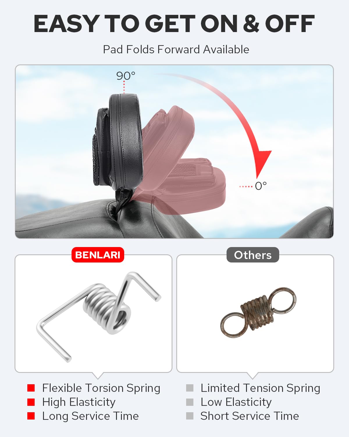 Benlari Driver Rider Backrest, Adjustable Detachable Plug-in Rider Back Rest Pad Fit for Harley Davidson Touring Street Glide El