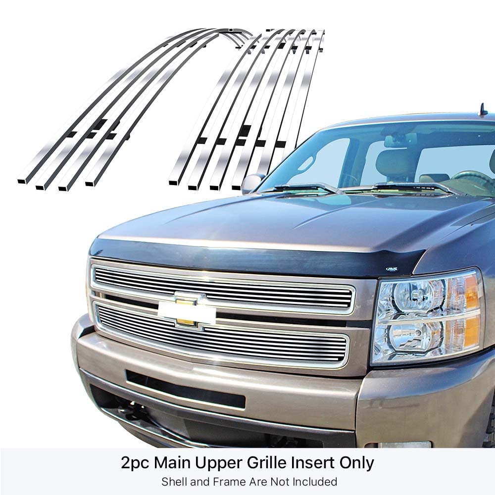 Aps Compatible With Chevy Silverado 1500 2007-2013 Main Upper Stainless Black Horizontal Billet Grille Insert C65766H