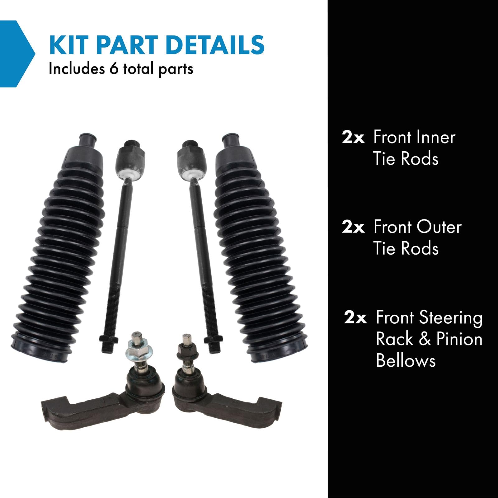 Trq Front Driver & Passenger Side Inner & Outer Steering Kit Steering Rack & Pinion Bellow Tie Rod Compatible With 2002-2004 Jee
