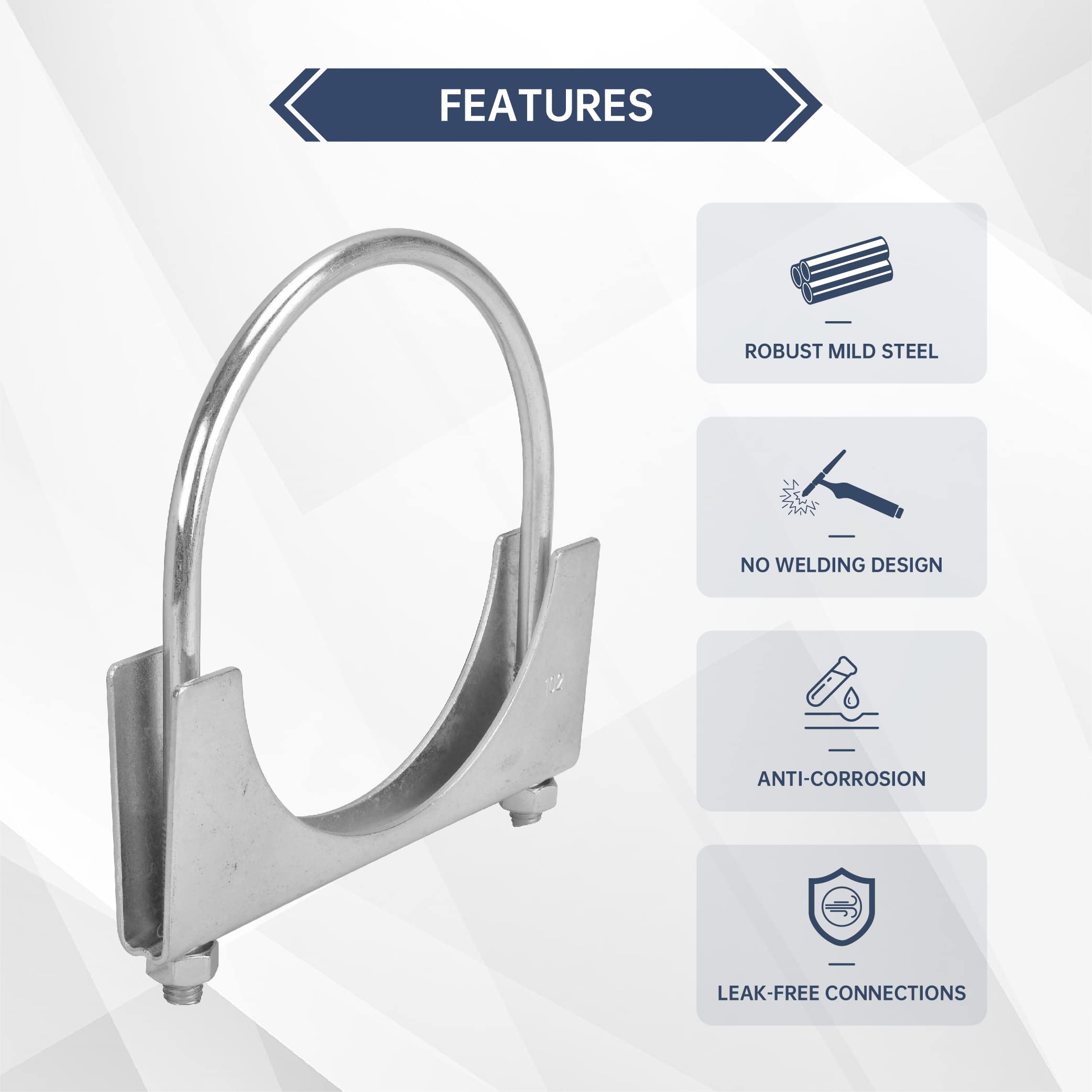 Batoneco 4'' U Bolt Clamp, Muffler Exhaust Clamps,4 Inch Saddle Style Heavy Duty Mild Steel(2-Pack)