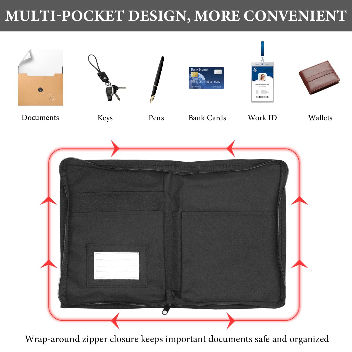 FSTURIOS Car Registration and Insurance Holder, Glove Box Compartment Document Holder Owner Manual Case, Soft Zippered Pouch Mul