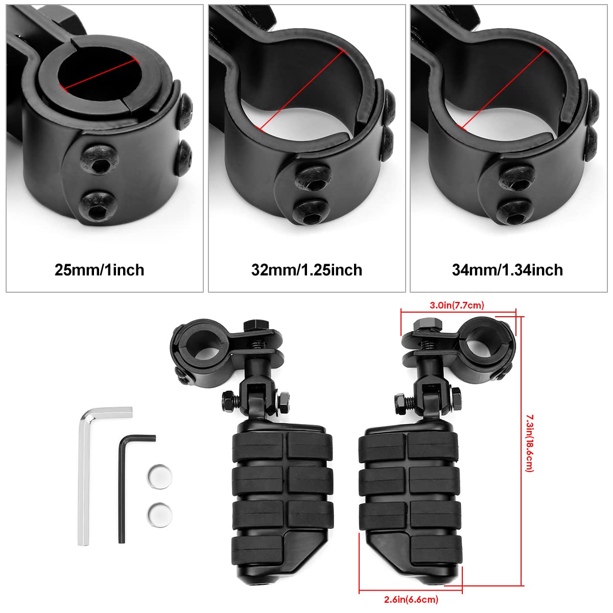 Motorcycle Foot Pegs Foot Rest Highway Footpegs Compatible With Road King Street Glide Honda Kawasaki Suzuki Yamaha 25Mm 32Mm 34M (Black)