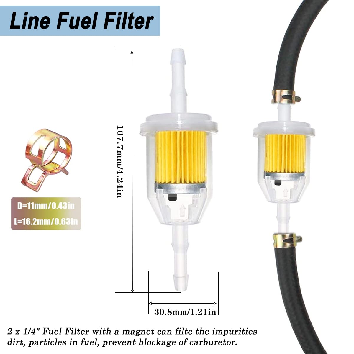 Tnisesm 1/4''(6Mm) Inch Id Fuel Line Set, 2 Meter / 6-Foot 1/4Fuel Line + 2Pcs 1/4 Inch X 5/16 Inch Gas Inline Fuel Filters With
