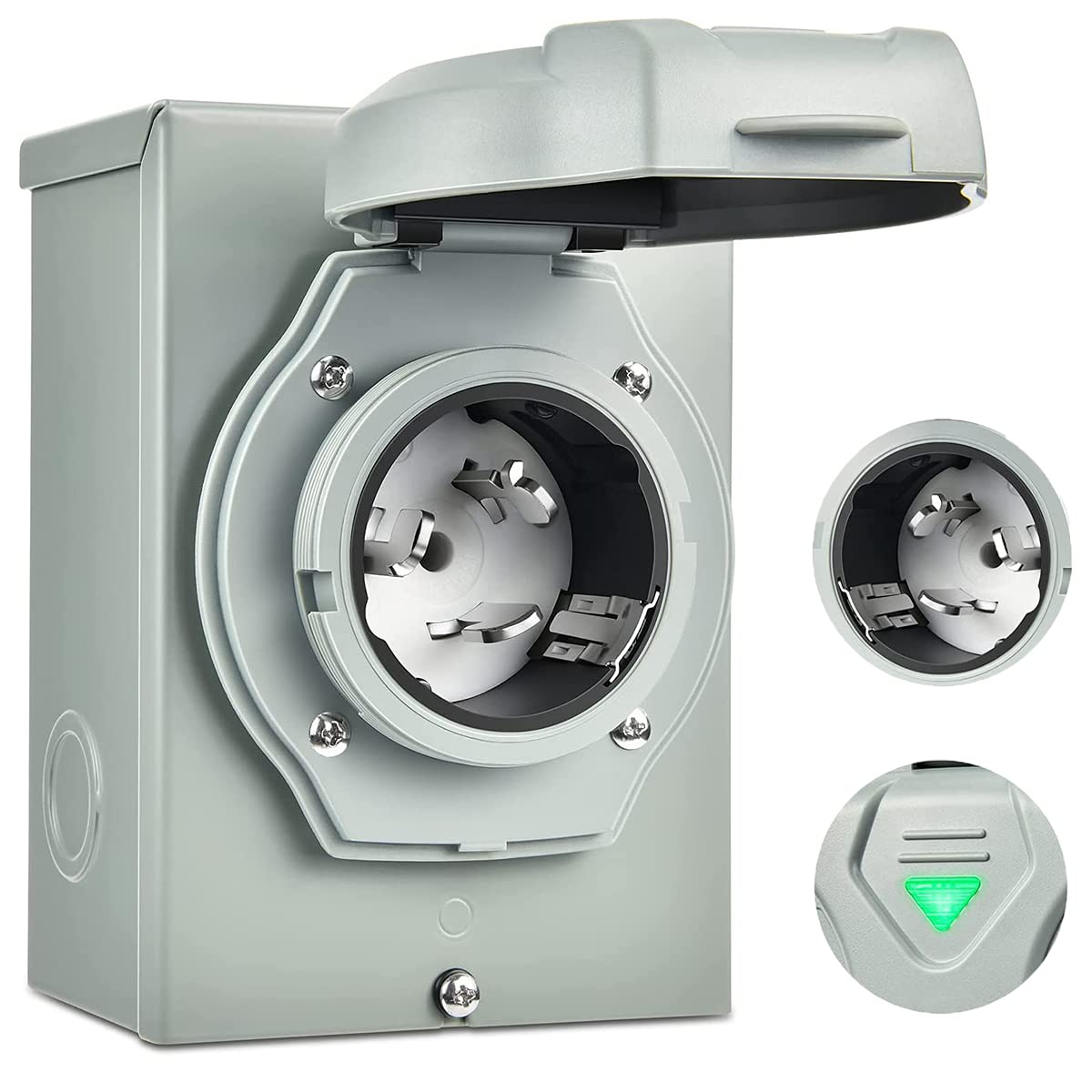 Gerguirry 50 Amp Generator Rv Power Inlet Box, Nema Ss2-50P Generator Plug With Interlock Cord, Nema 3R Power Inletbox For Outdoor Receptacle, Generator Power Inlet, Weatherproof