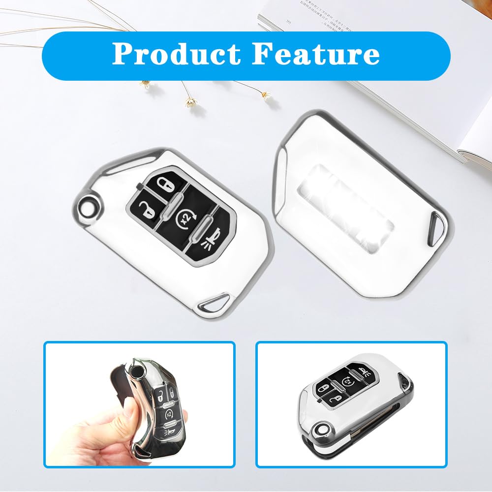 QBUC for Jeep Key Fob Cover with Keychain,Flip Key Case Protector Fit for 2018-2024 Jeep Wrangler JLU JL 2020-2023 Jeep Gladiato