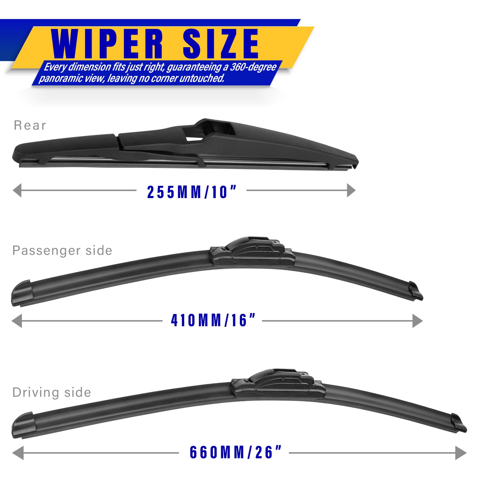 3 Wipers Replacement For 2013-2018 Toyota Rav4, Windshield Wiper Blades Original Equipment Replacement - 26'/16'/10' (Set Of 3) U/J Hook