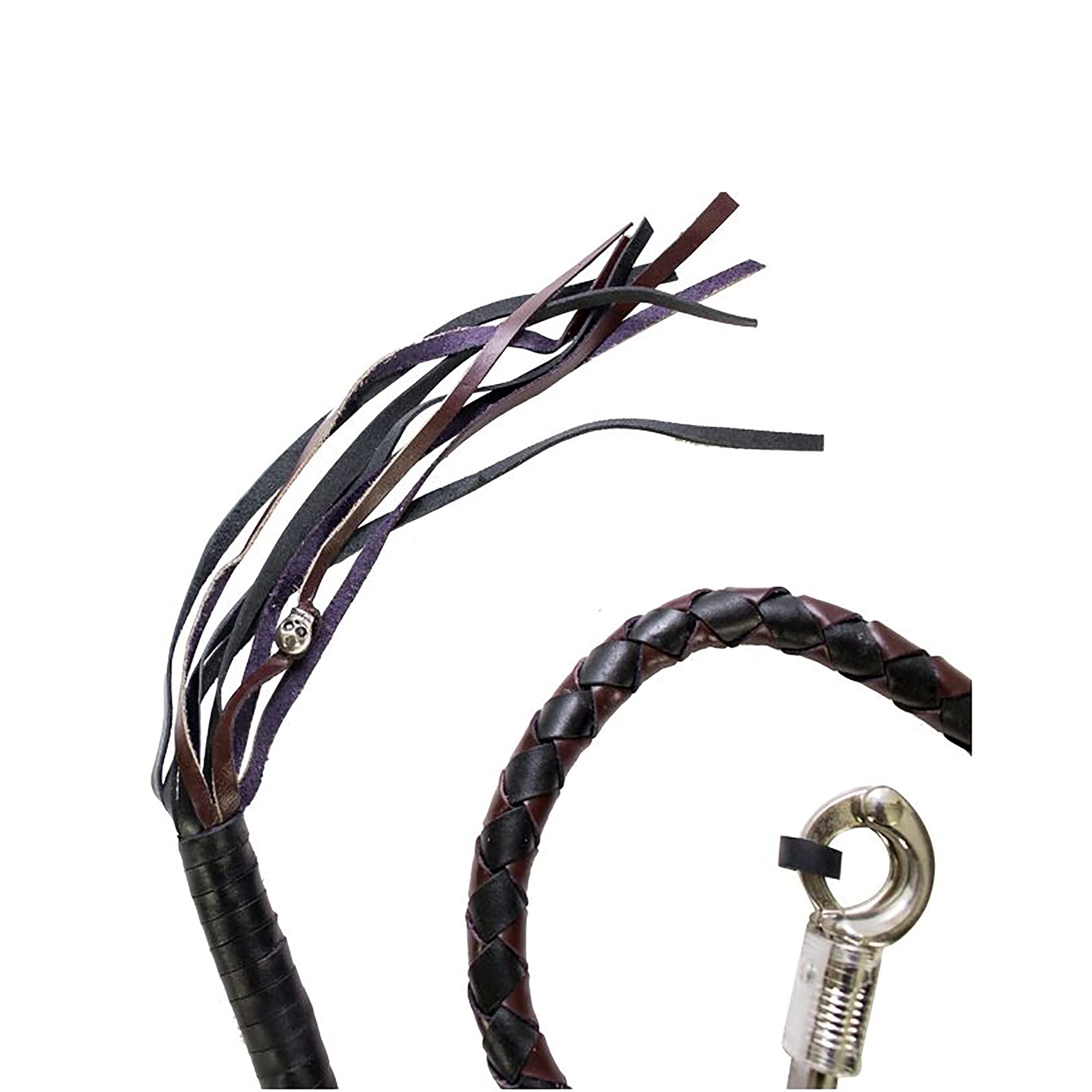 Dream Apparel 42'' Leather Motorcycle Get Back Whip for Handlebar Fringed Biker Whip, Black and Dark Brown