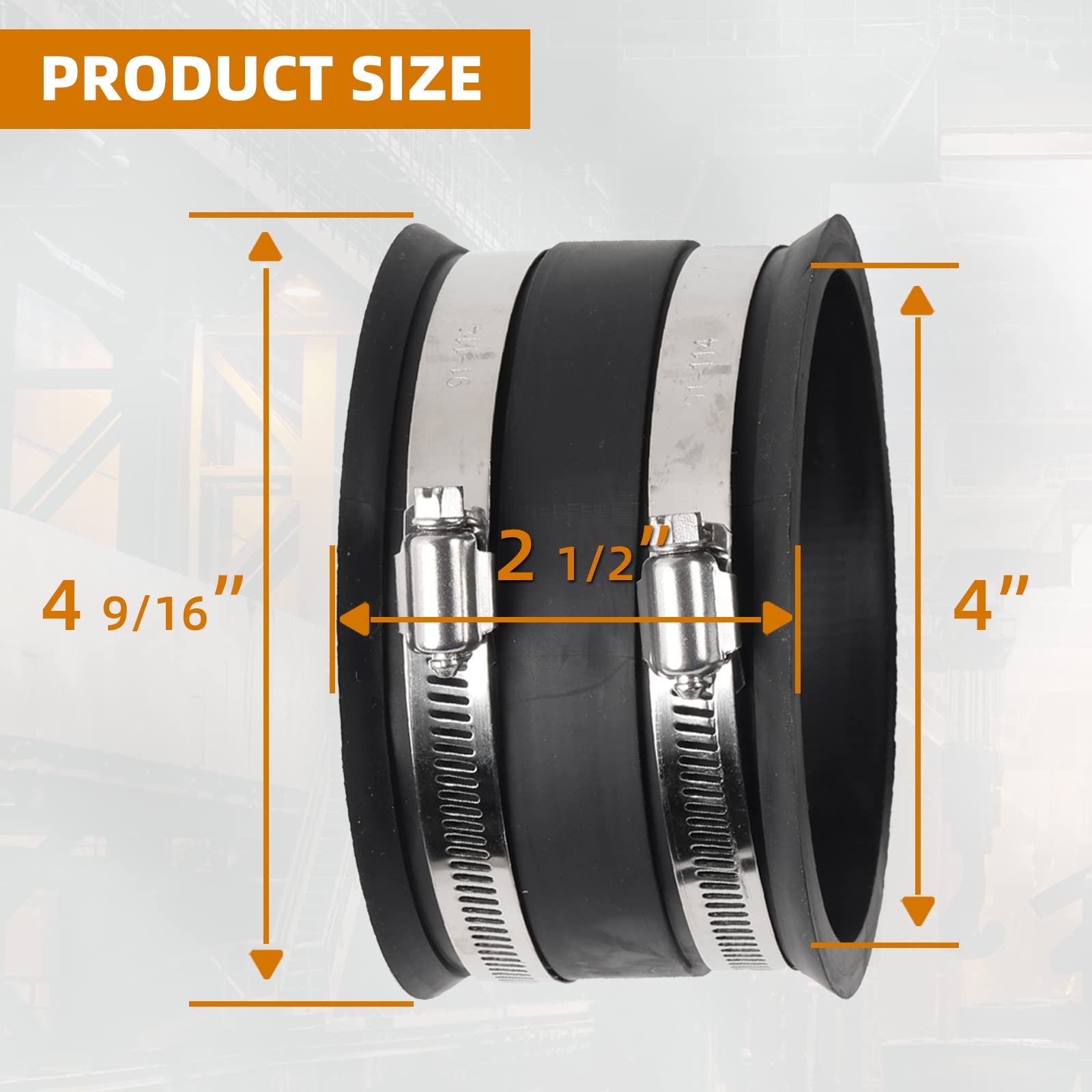 (2-Pack) 4 Inches Outer Diameter Flexible Hose Cuff Coupler With Integrated 2 Dust Collection Hose Clamps - Rubber Vacuum Hose C