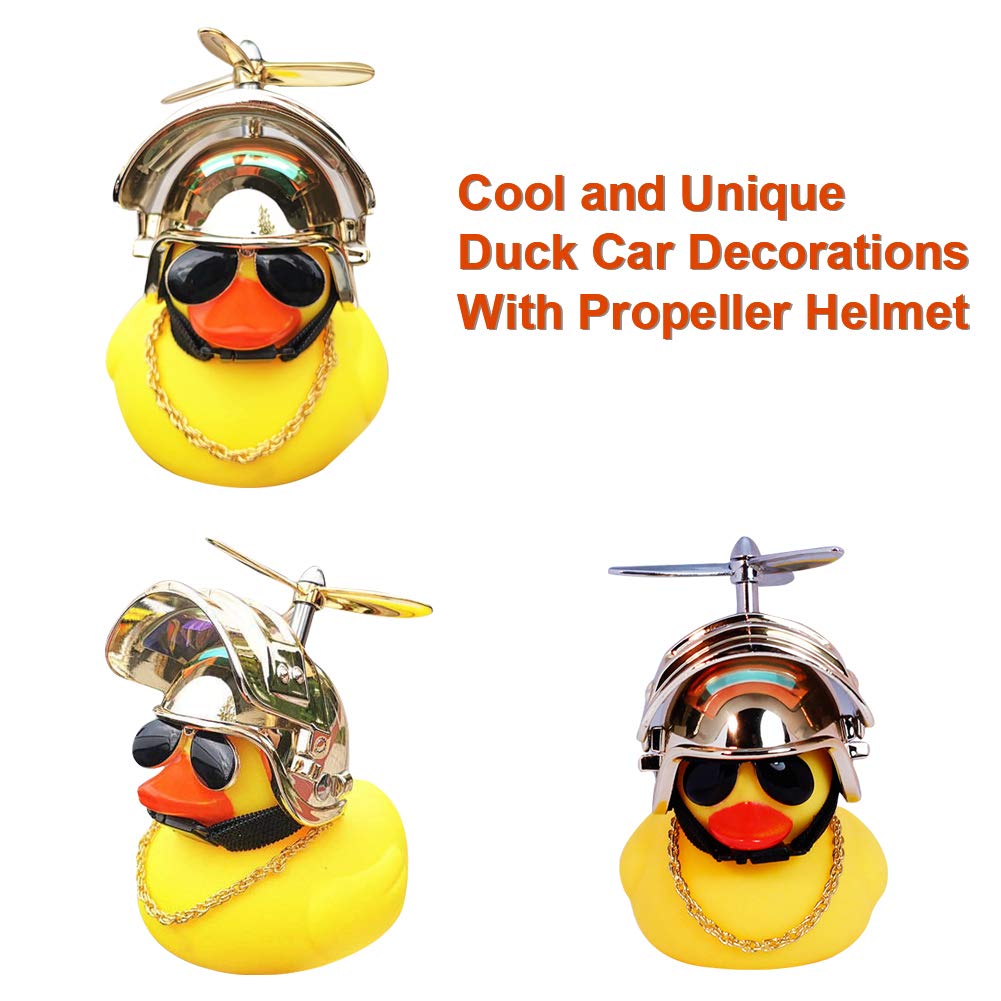 wonuu Rubber Duck Car Ornaments Yellow Duck Car Dashboard Decorations with Propeller Helmet