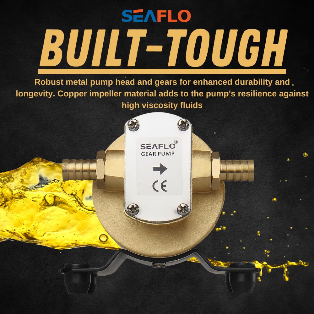 Seaflo 12V Self Priming Impeller Gear Pump 3.2 Gpm/12.0 Lpm For Diesel Lubricants Machinery Fuel Scavenge Oil Transfer