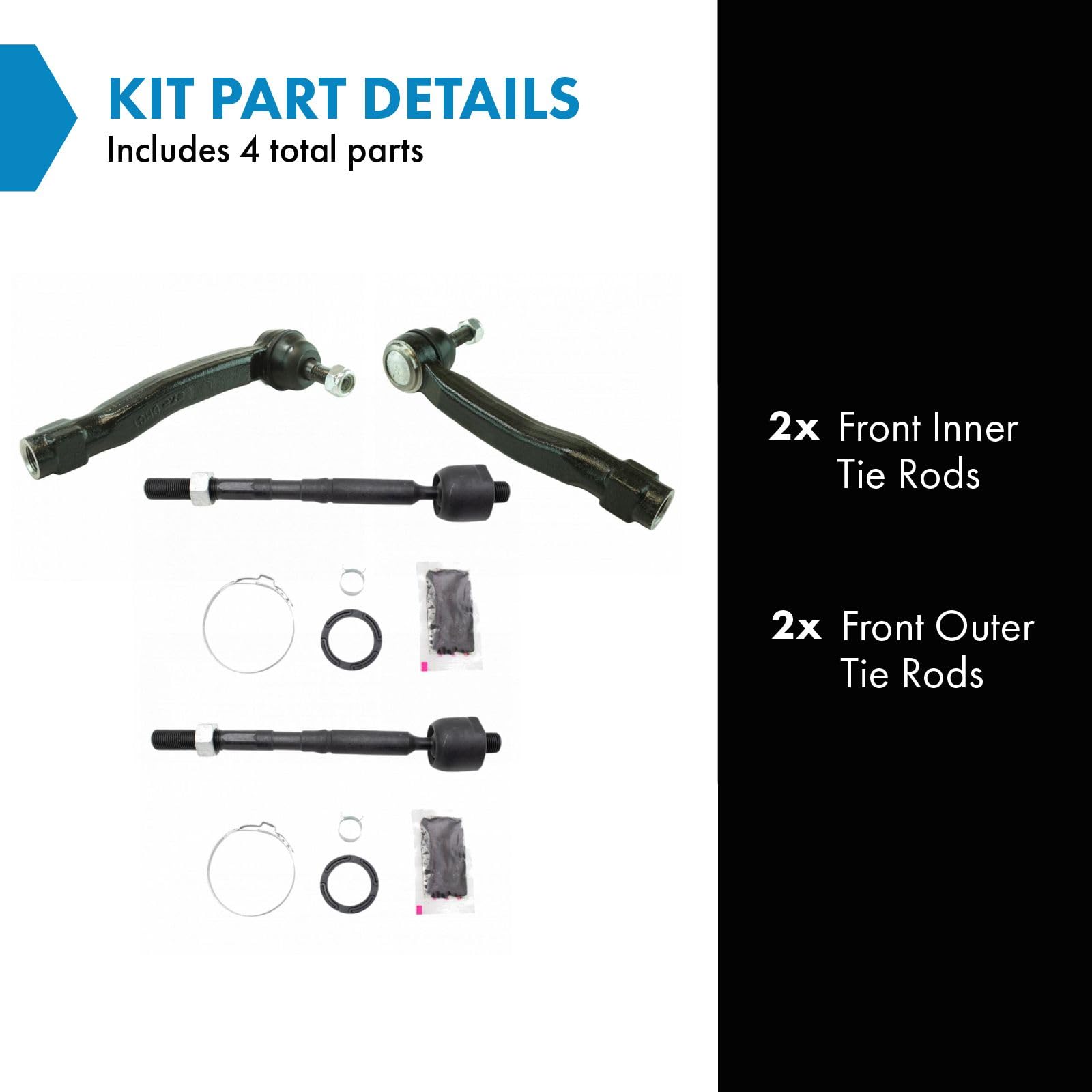 Trq Front Inner And Outer Tie Rod Set Compatible With 2010-2015 Lexus Rx350 Rx450H 2008-2019 Toyota Highlander 2009-2015 Venza