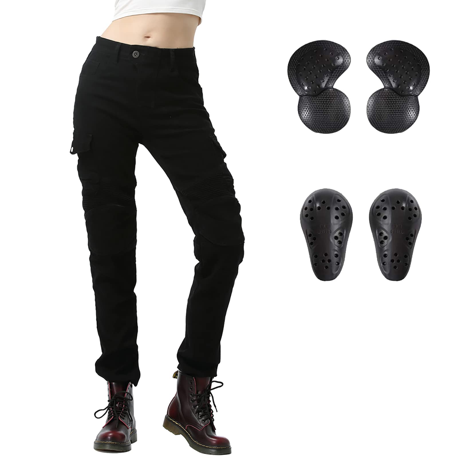 LOMENG Motorcycle Riding Pants Motorcycle Jeans Slim Fit with CE Knee Hip Removable Protectors Armor for Women Black XS 26