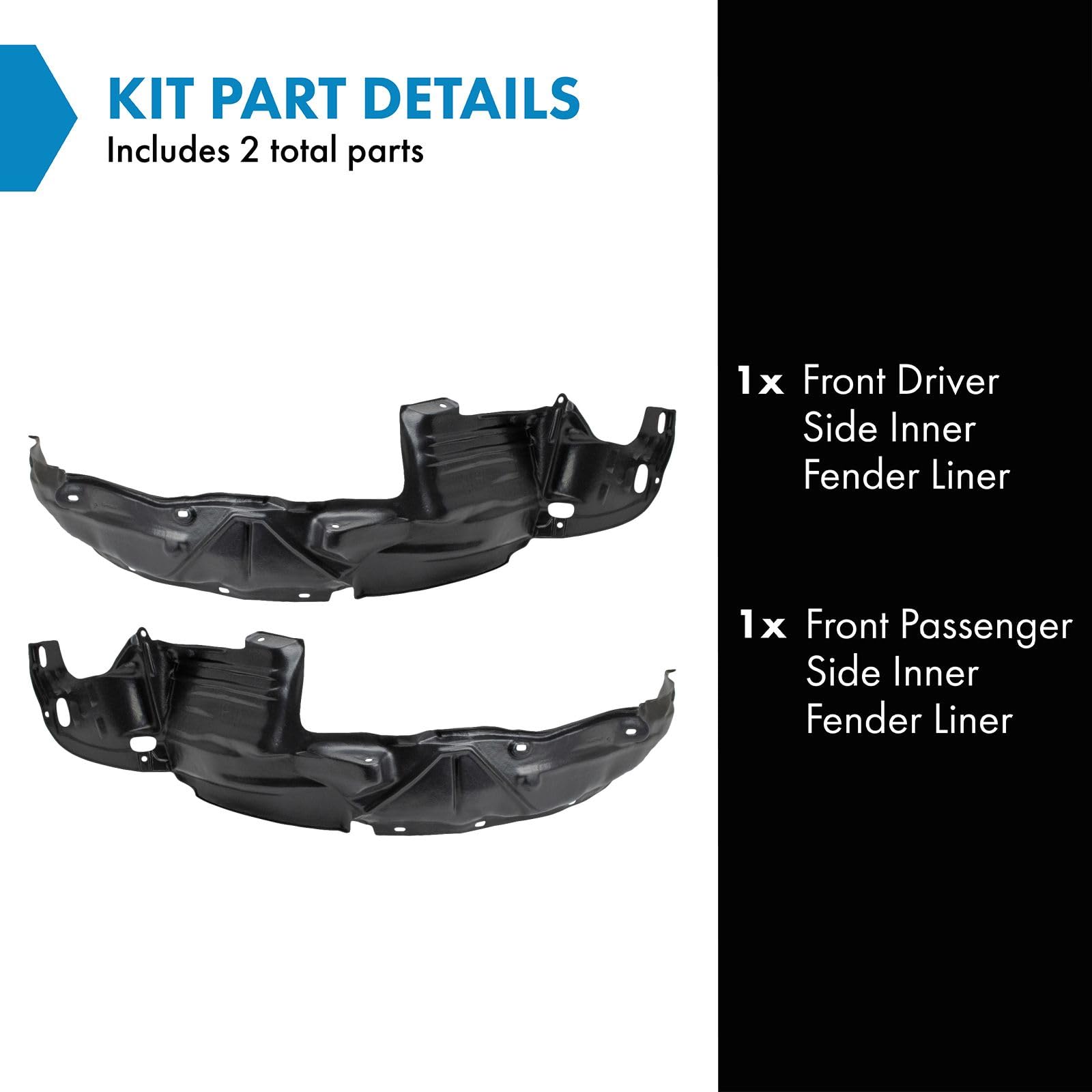 Trq Front Inner Fender Liner Set Compatible With 1998-2002 Honda Accord Ho1248106 Ho1249106