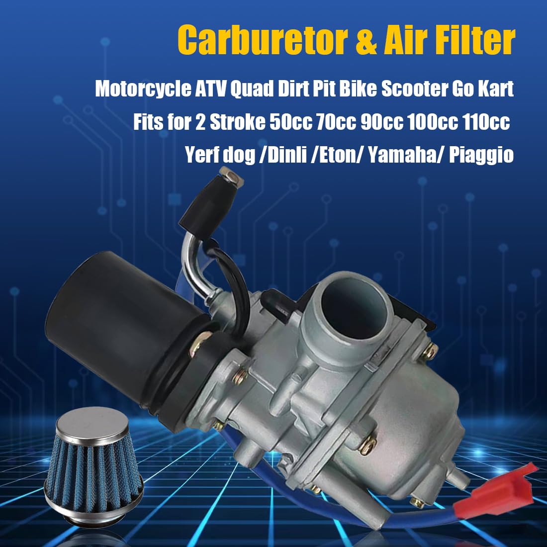 Oriental Power Carburetor & Air Filter for Polaris Sportsman, Predator, Scrambler 50-90cc, 2-Stroke, Metal Construction