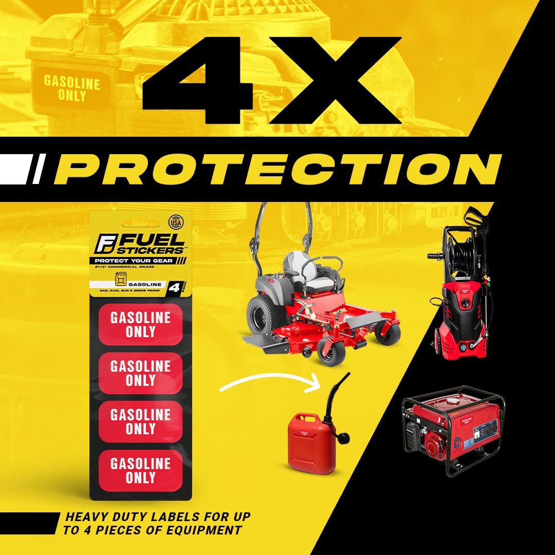 Gas Sticker, Gasoline Decals For Fuel Cans And Outdoor Power Equipment - Weather Proof, Extreme Stick, Commercial Grade Gasoline