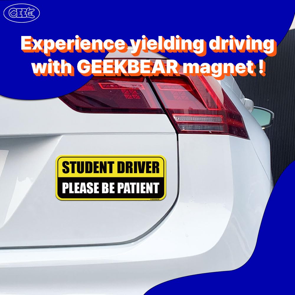Geekbear Student Driver Car Magnet - Colorful, Reflective, Weather-Resistant - Rectangular 8.7 X 3.5 In (Yellow/Black)