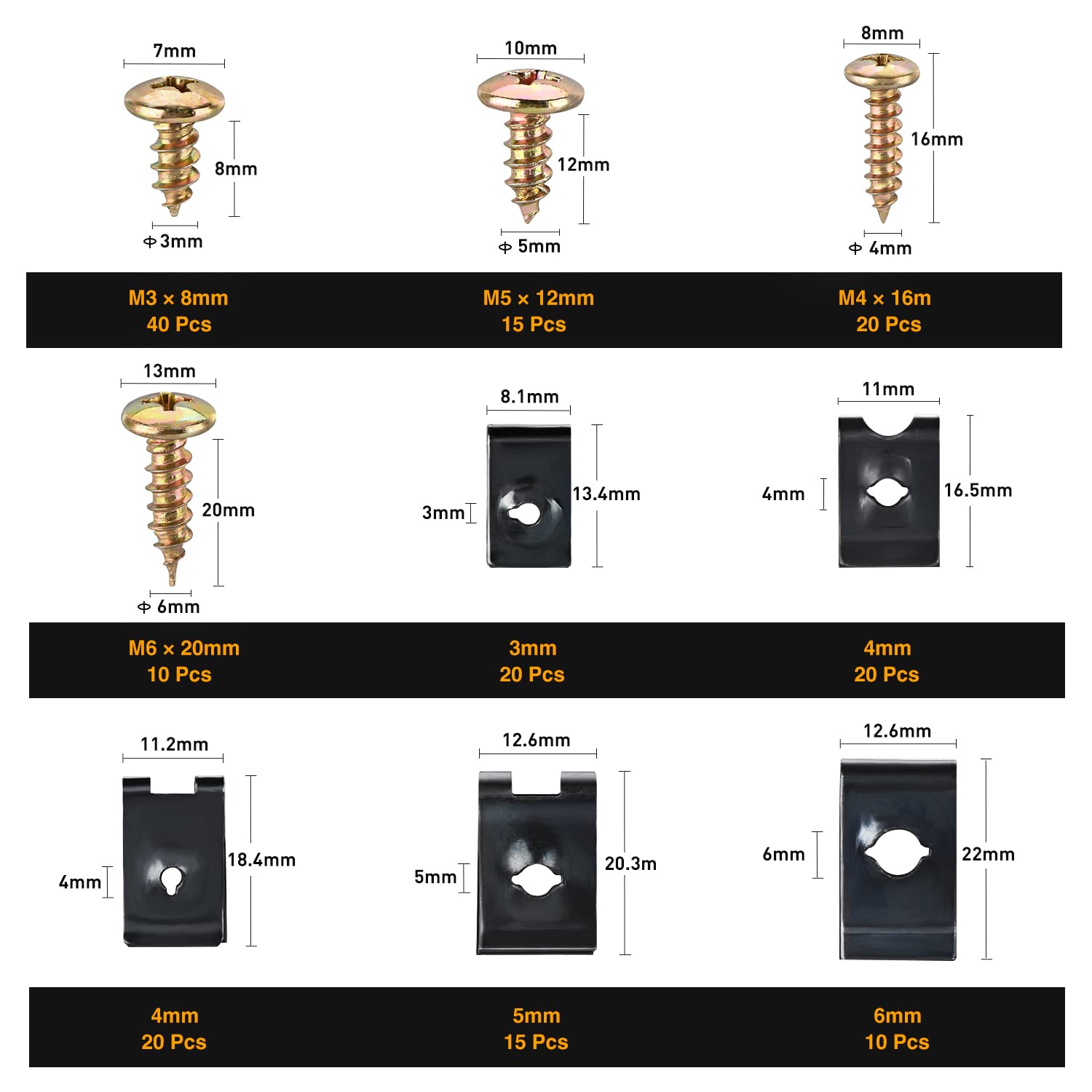 Gooacc 170Pcs Car U-Clip And Screw Assortment Kit 9 Different Sizes Automotive U Nut And Screw Clip Replacement Parts For Dash Door Panel Interior