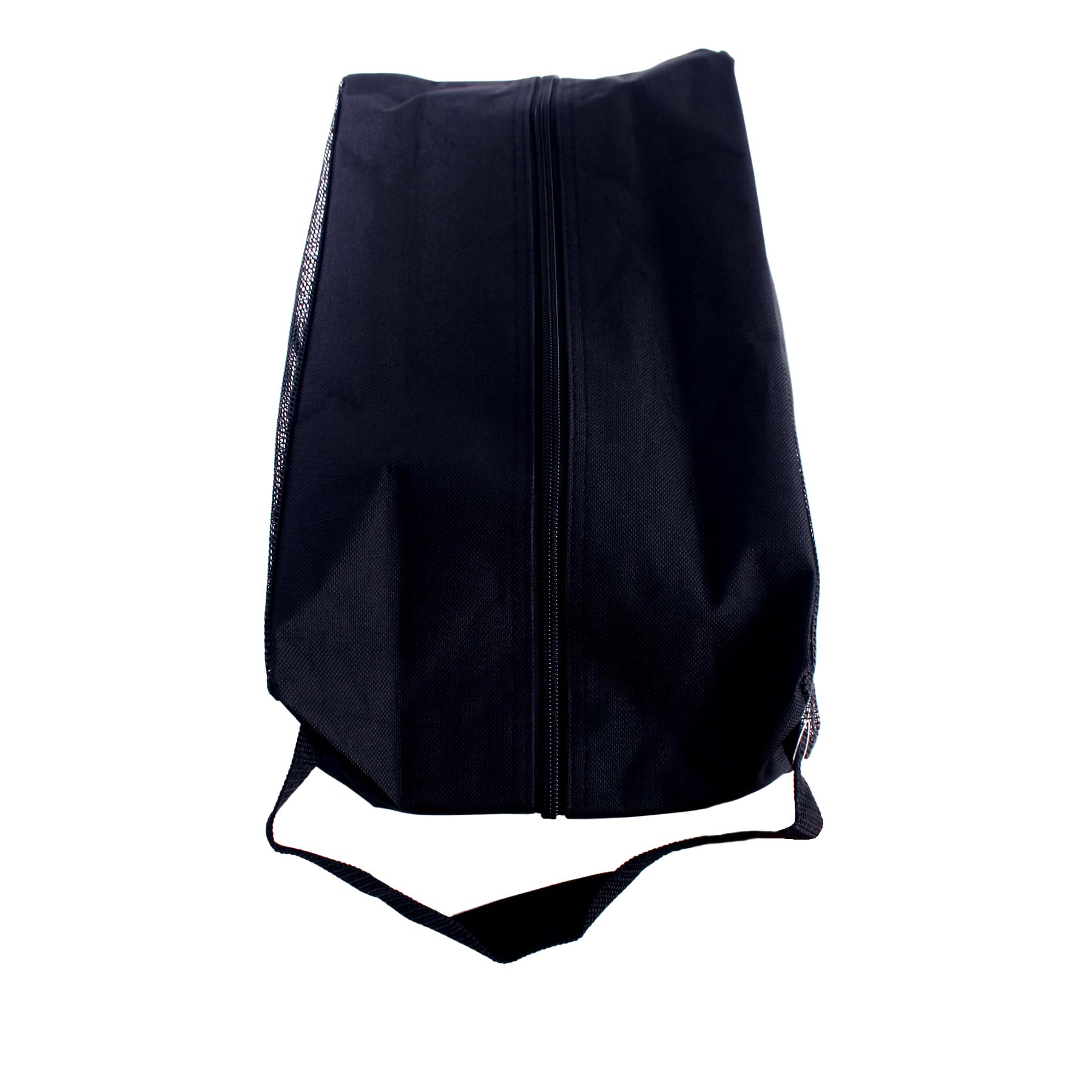 Black Zippered Shoe Tote with Handle and Mesh Panels