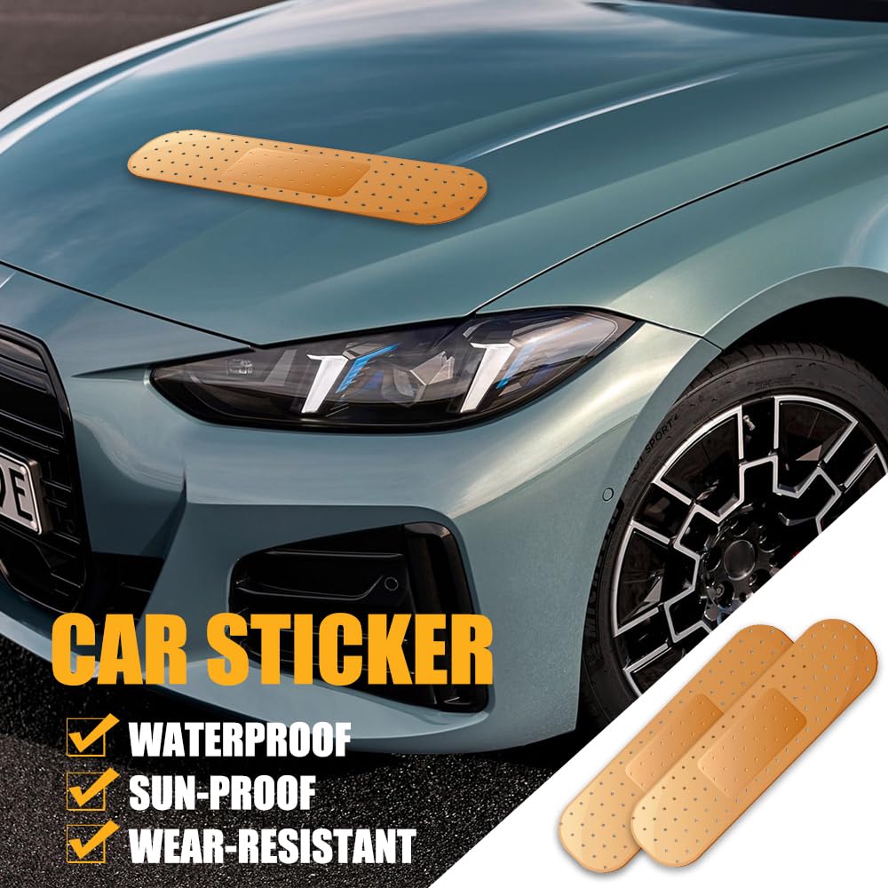 RGOAANC 2PCS Beige Car Bandaid Stickers - Giant Funny Bumper Decal Accessories for Vehicles, Universal Bandage Shape Large Stickers