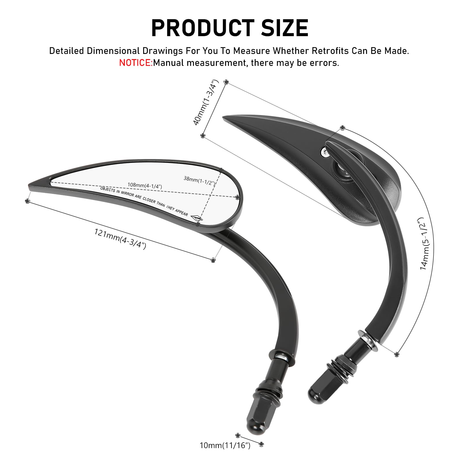 Black Motorcycle Rear View Sportster Mirrors Compatible With Harley Road King Street Electra Glide Road Glide Dyna Softail Rearv