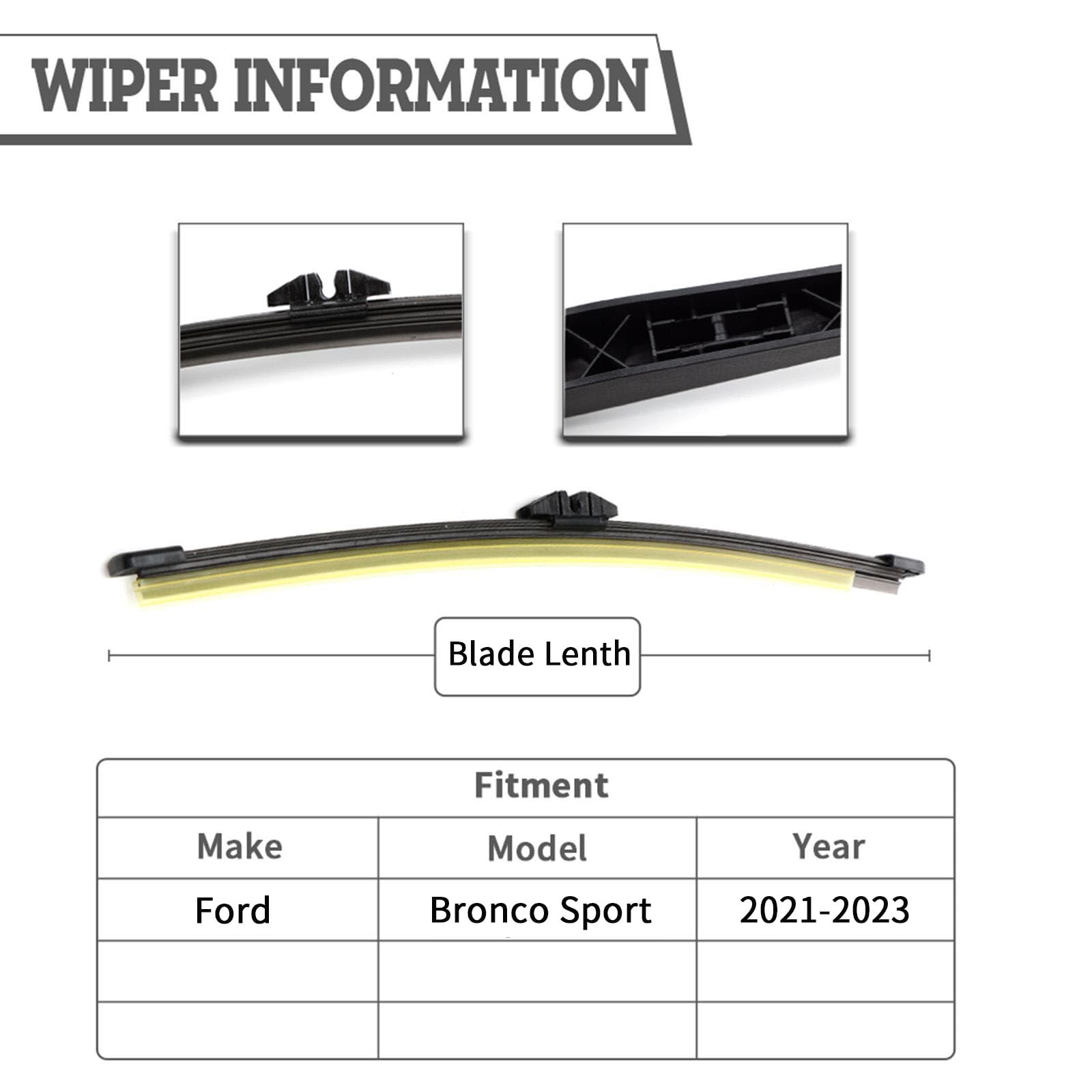 Hodee (Pack Of 2) Rear Wiper Blade Replacement For Ford Bronco Sport (Cx430) 2021-2023,Ford Bronco Back Windshield (Window) Wipe