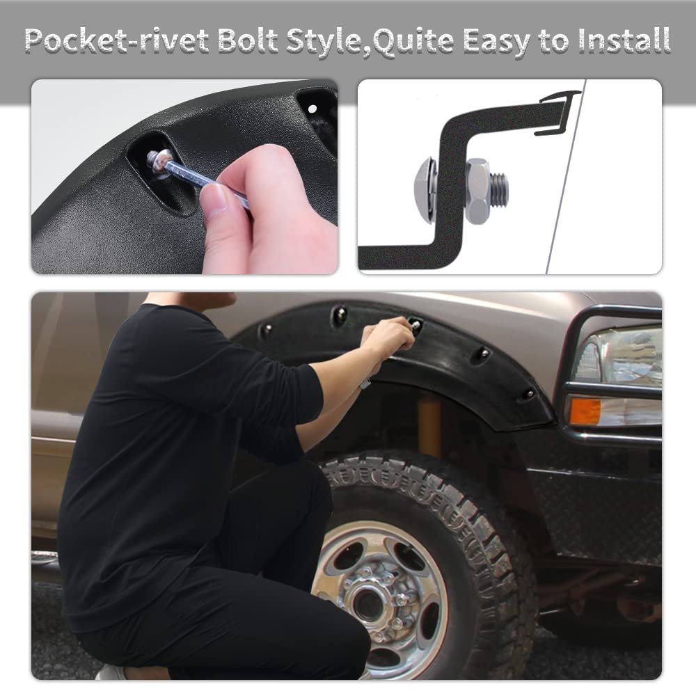 YITAMOTOR Fender Flares Kit, Compatible for 1999-2007 Ford F-250 / F-350 / F-450 Super Duty, Front Rear Wheels w/UV Protected &