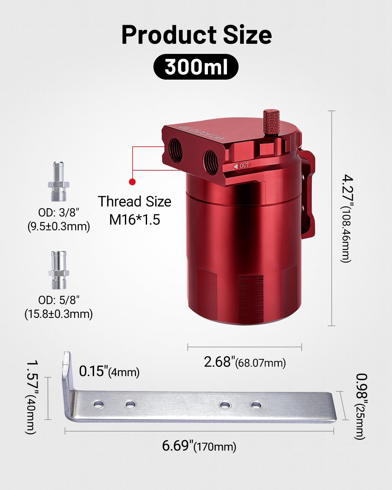 Evil Energy Baffled Oil Catch Can,Oil Separator Catch Can 300Ml Universal Aluminum Red