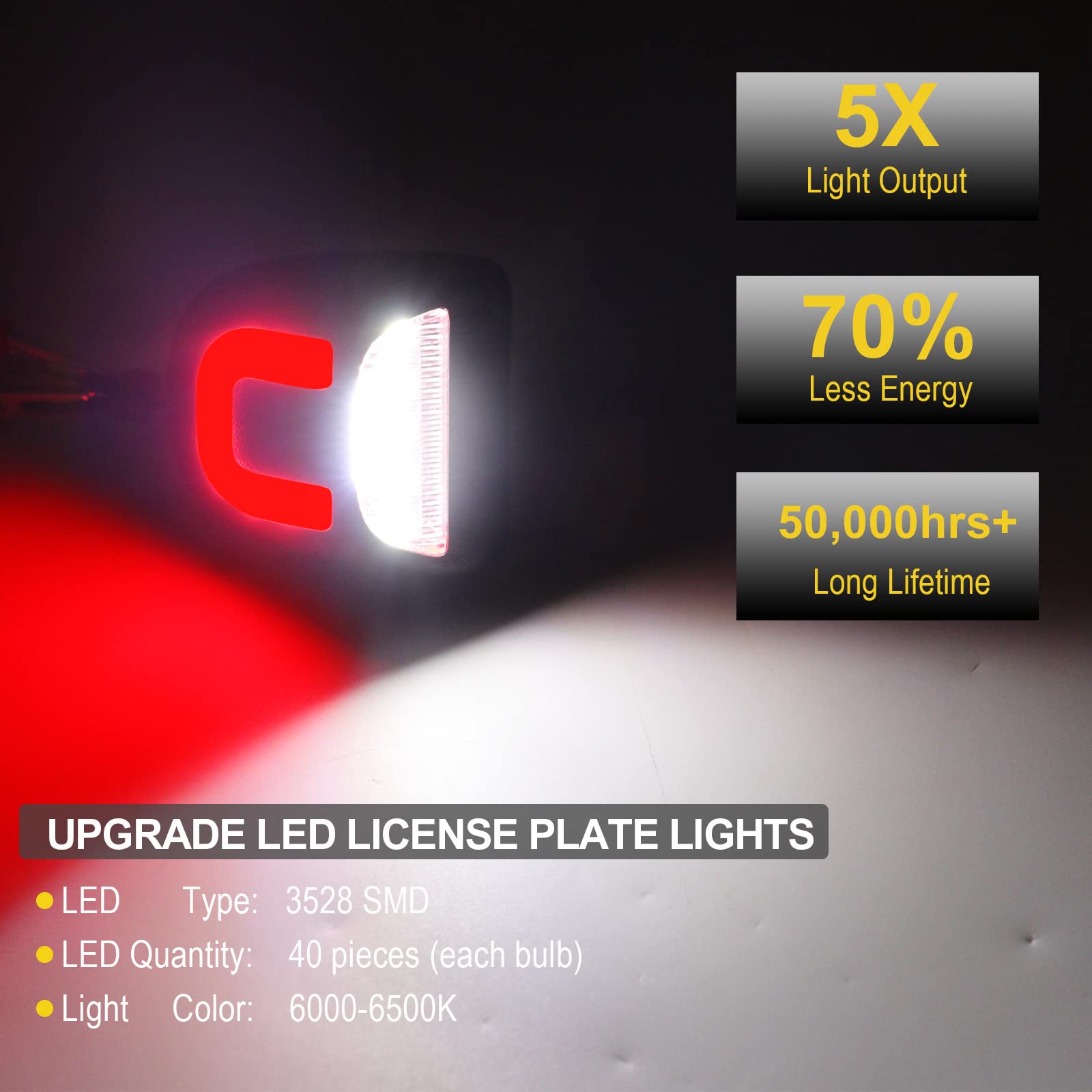 R&F Auto Red U-Shaped Led License Plate Lights Compatible With Silverado & Sierra 1500 2500 3500 Hd/Avalanche/Tahoe/Suburban/Tra