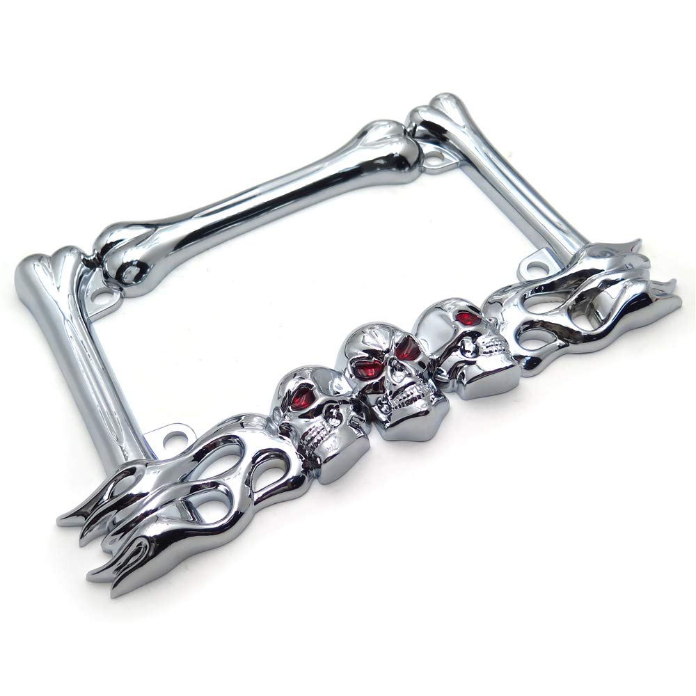 Httmt- Mt294-006-Cd- Cruiser Accessories Skull & Flame Motorcycle License Plate Frame (Chrome) Durable And Long Lasting.