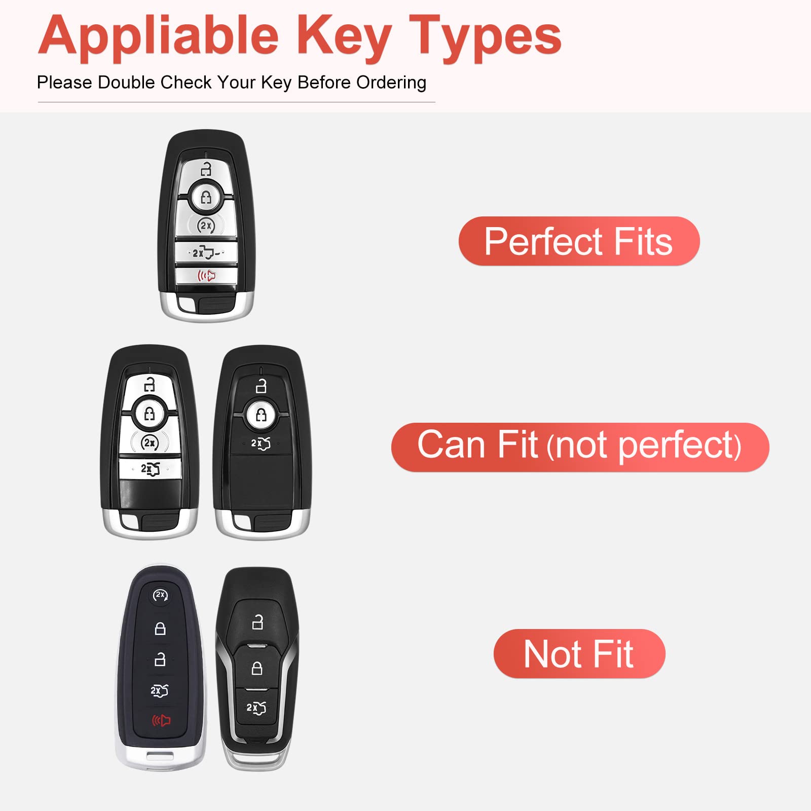 Ruabiban Compatible With Ford Key Fob Cover With Keychain, Pink Genuine Leather Crystal Key Case Protection Shell For Ford Fusio