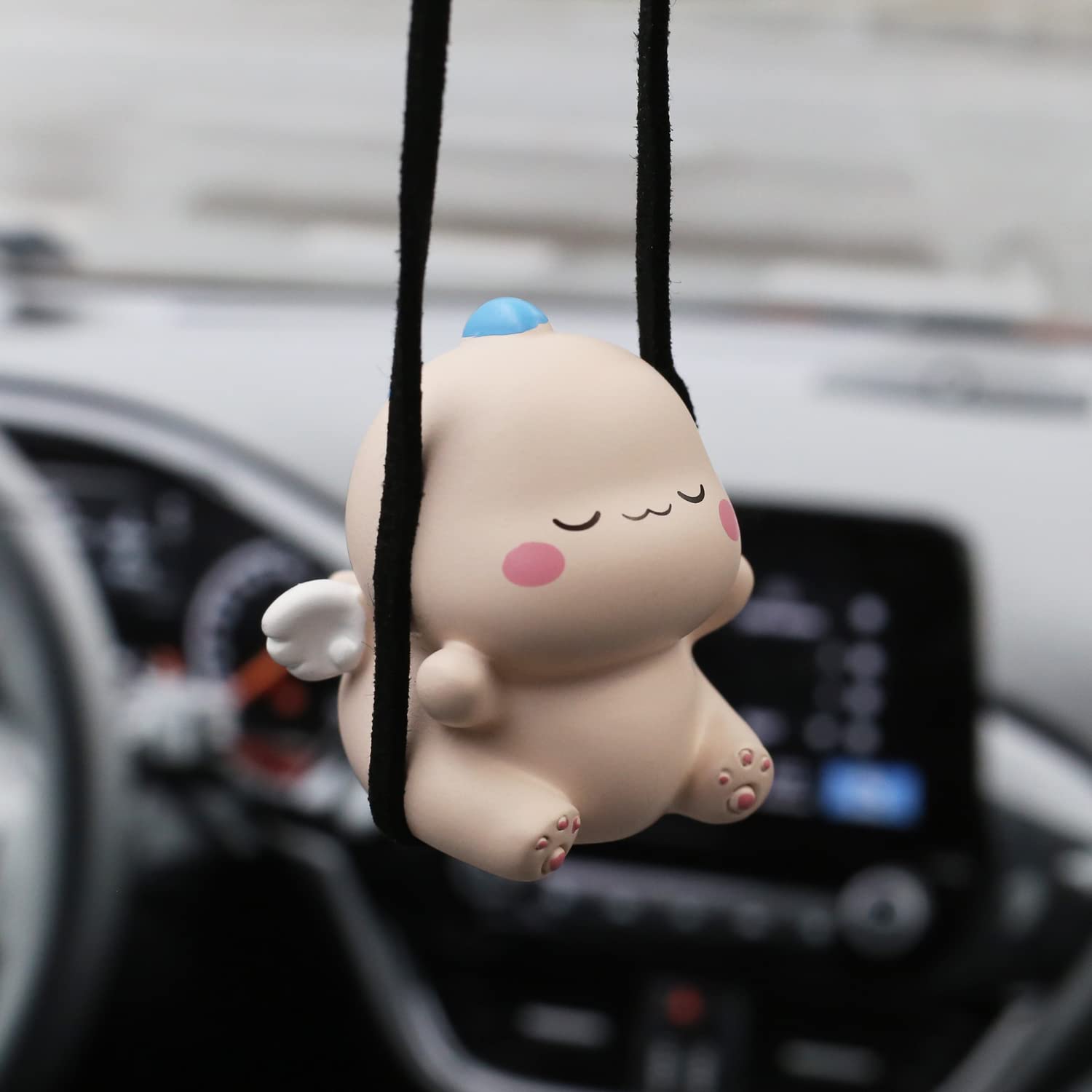 Swinging Dinosaur Car Hanging Ornament For Rear View Mirror, Cute Car Decor Accessories Interior, Car Pendant Dinosaur Hanging Swing(Light Yellow)