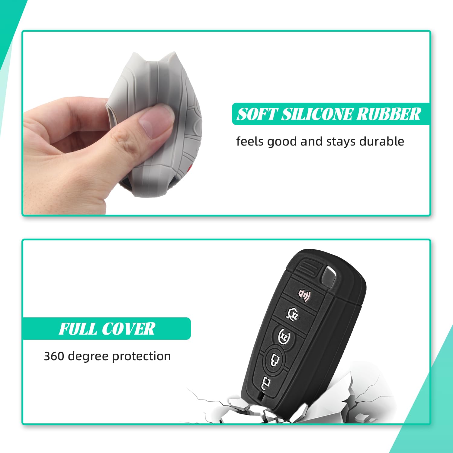 Mild East 2 Pcs Silicone Key Fob Cover For Ford With Keychain, Soft Key Case Shell Full Protection For Explorer Fusion Escape Ed